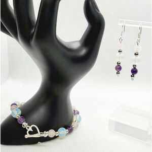 Natural Crystal rose quartz amethyst opalite bracelet & earrings set